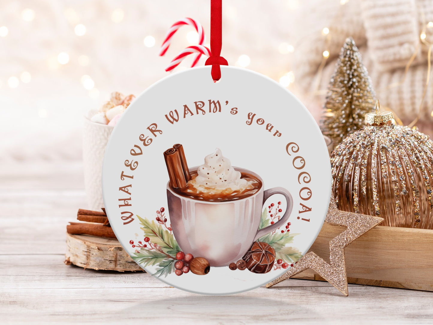 Fun & Sassy Whatever Warm's your Cocoa Ornament