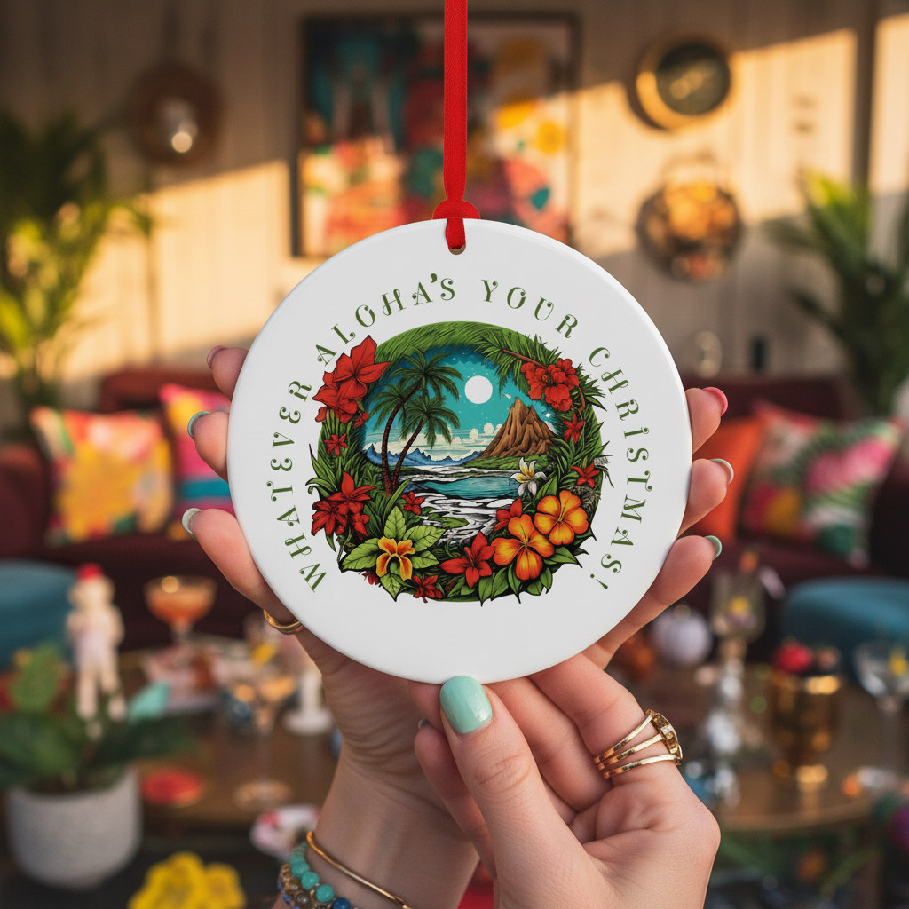 lifestyle scene ~ Whatever Aloha's your Christmas Ornament