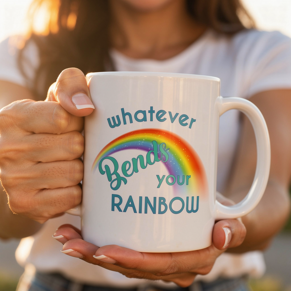 lifestyle scene ~ Whatever Bends your Rainbow Mug