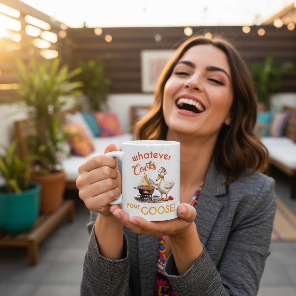 lifestyle scene ~ Whatever Cooks your Goose Mug