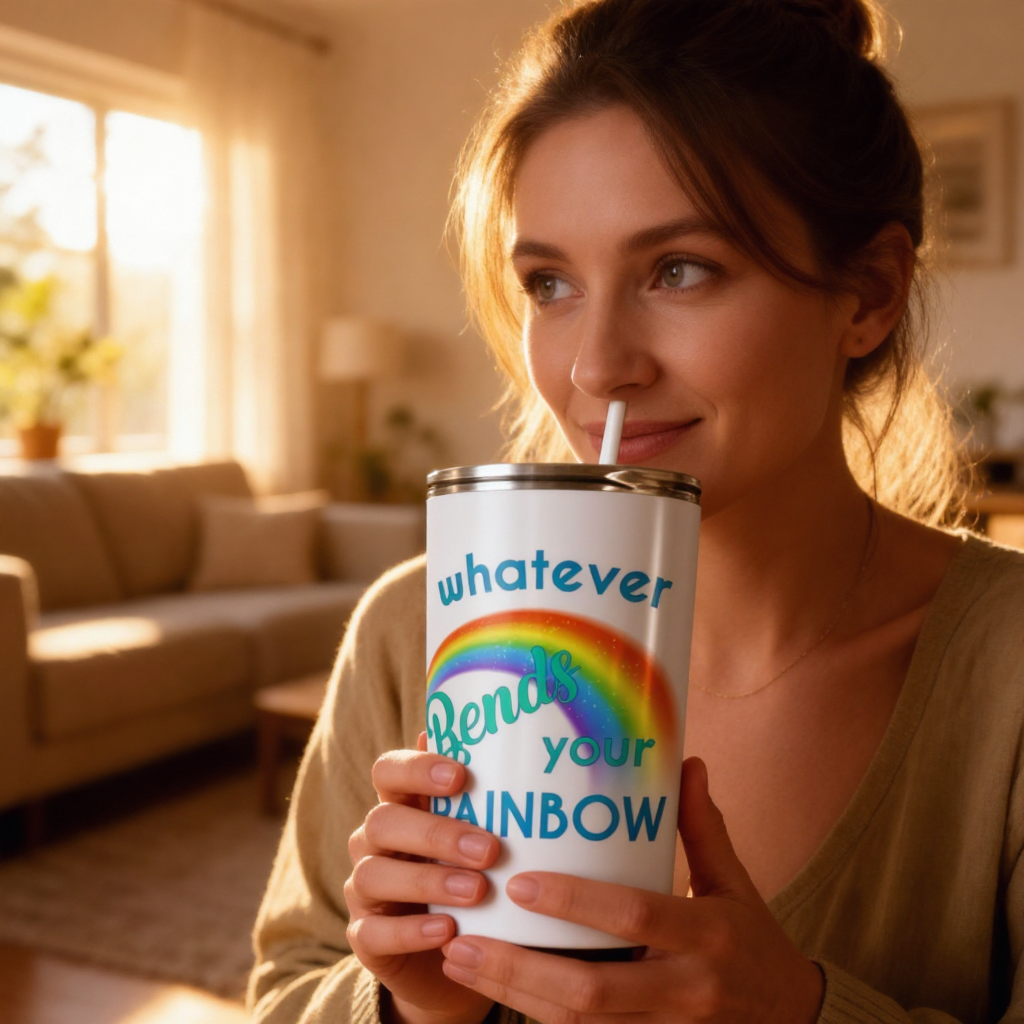 lifestyle scene ~ Whatever Bends your Rainbow Tumbler