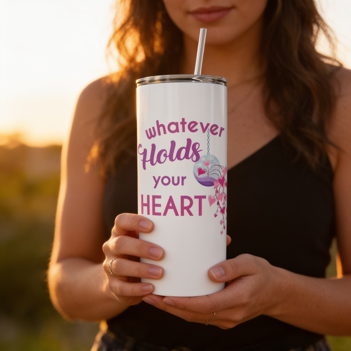 lifestyle scene ~ Whatever Holds your Heart Tumbler