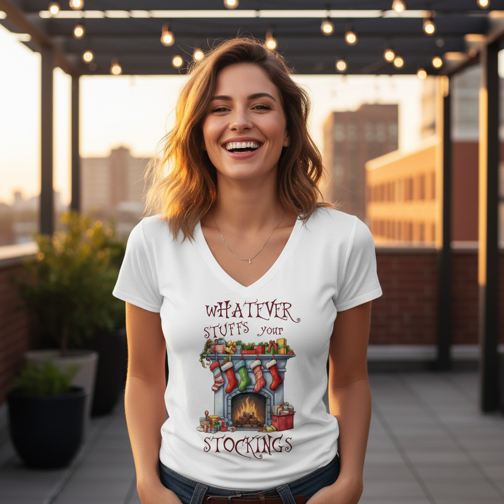 lifestyle scene ~ Whatever Stuffs your Stockings T-Shirt