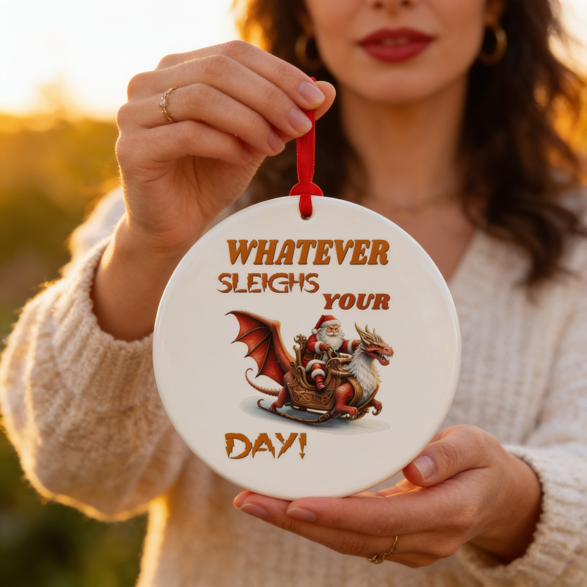 lifestyle scene ~ Whatever Sleighs your Day Ornament