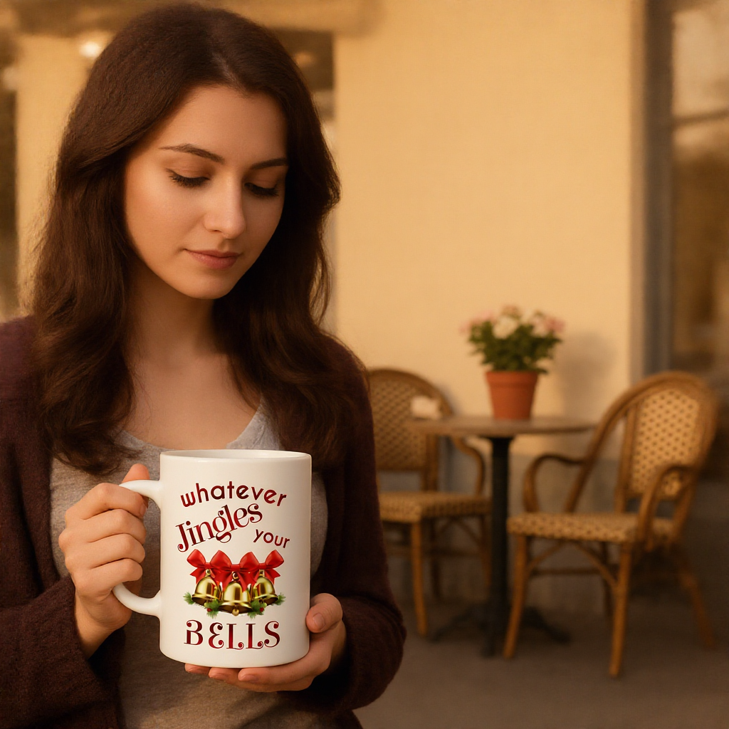 lifestyle scene ~ Whatever Jingles your Bells ~ Red Mug