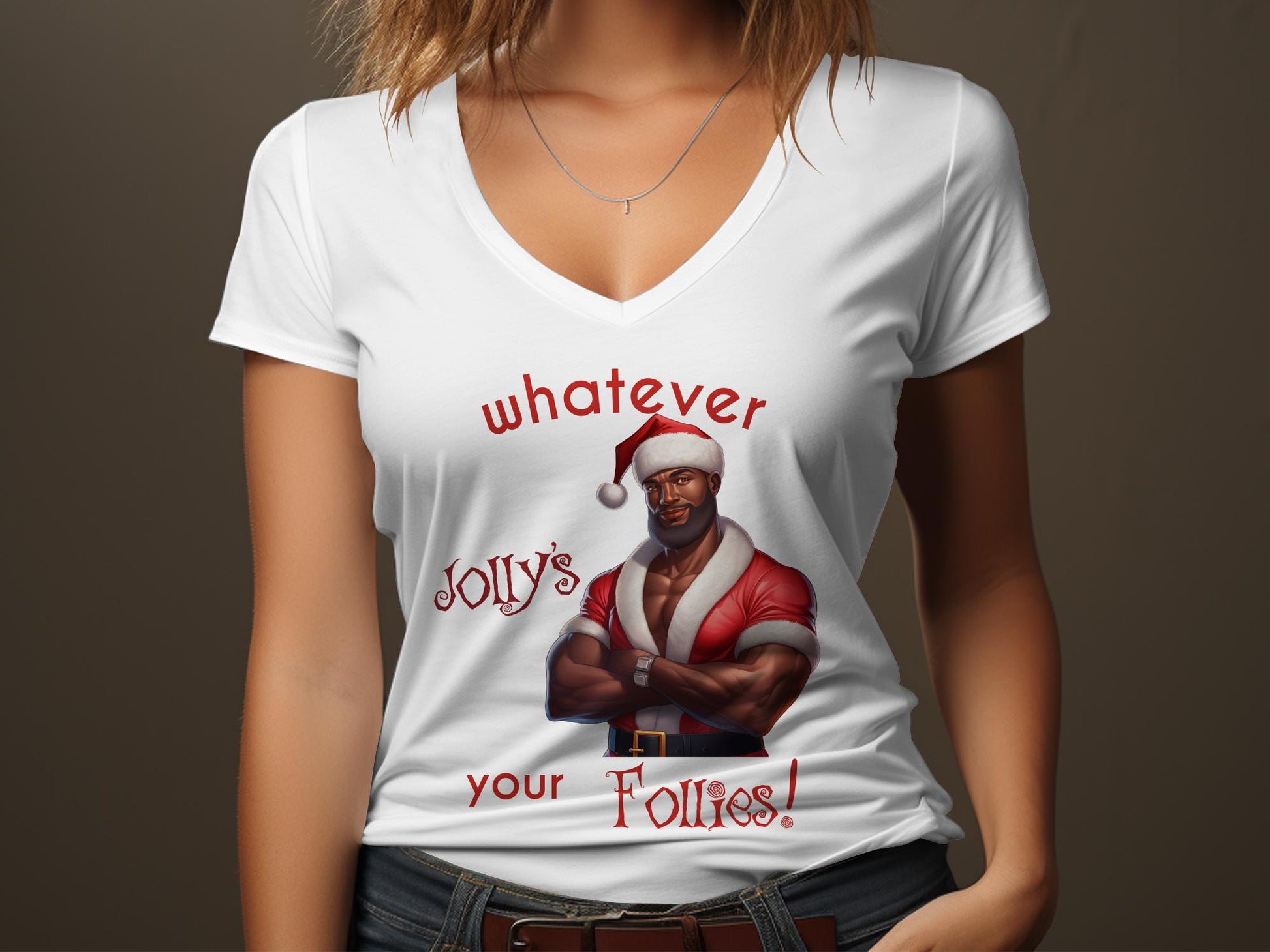 Fun & Sassy Whatever Jolly's your Follies -Hot Black Santa T-Shirt